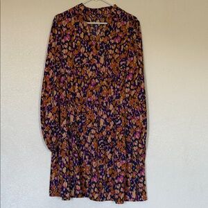 SHEIN Multicolor Floral Long Sleeve Dress - Navy, Pink, Mustard